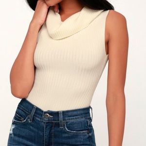 Free People Ivory Ribbed Bodysuit